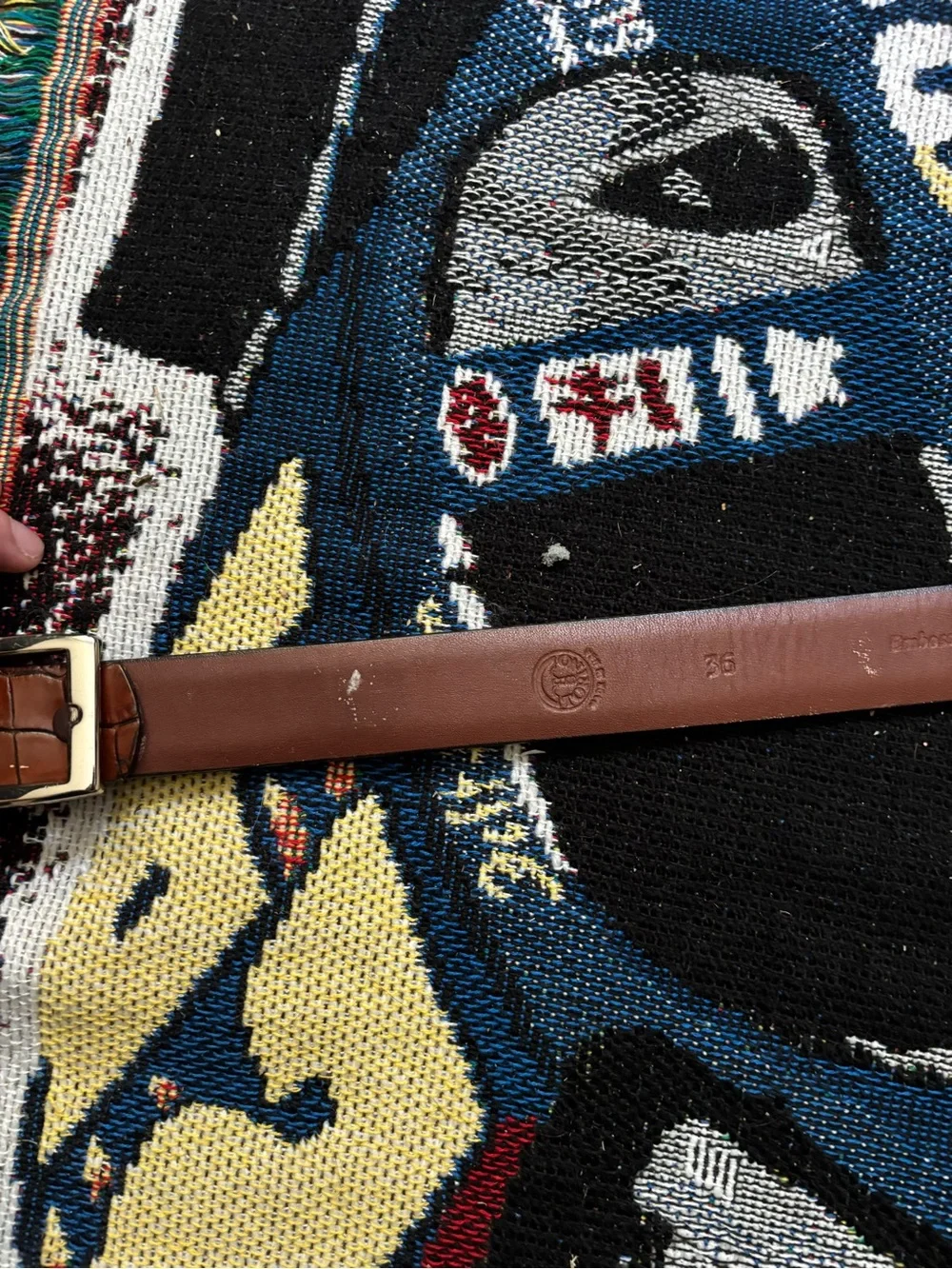 Torino Men's Brown Embossed Italian Kipskin Leather Dress Belt Size 36 USA